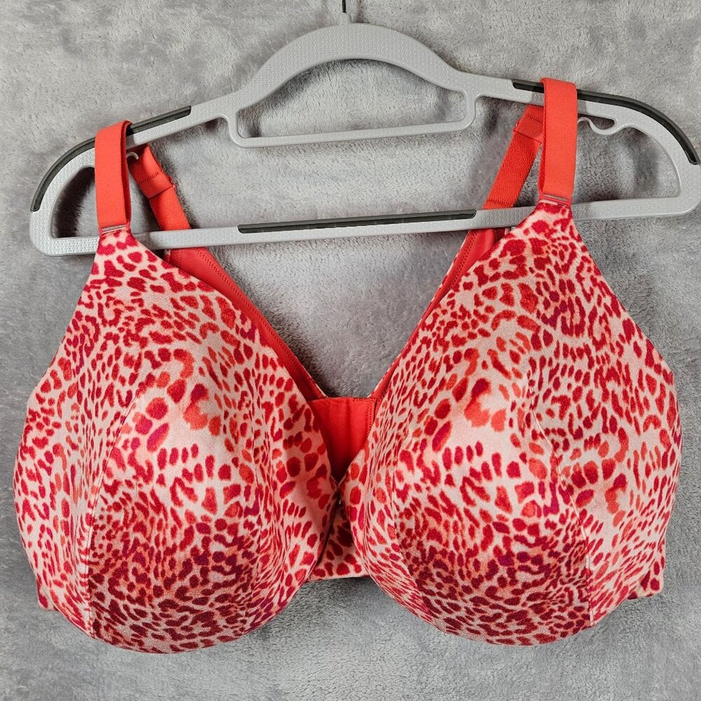 Cacique Bra 42DDD red pink animal print Back Smoother underwire Sexy burlesque